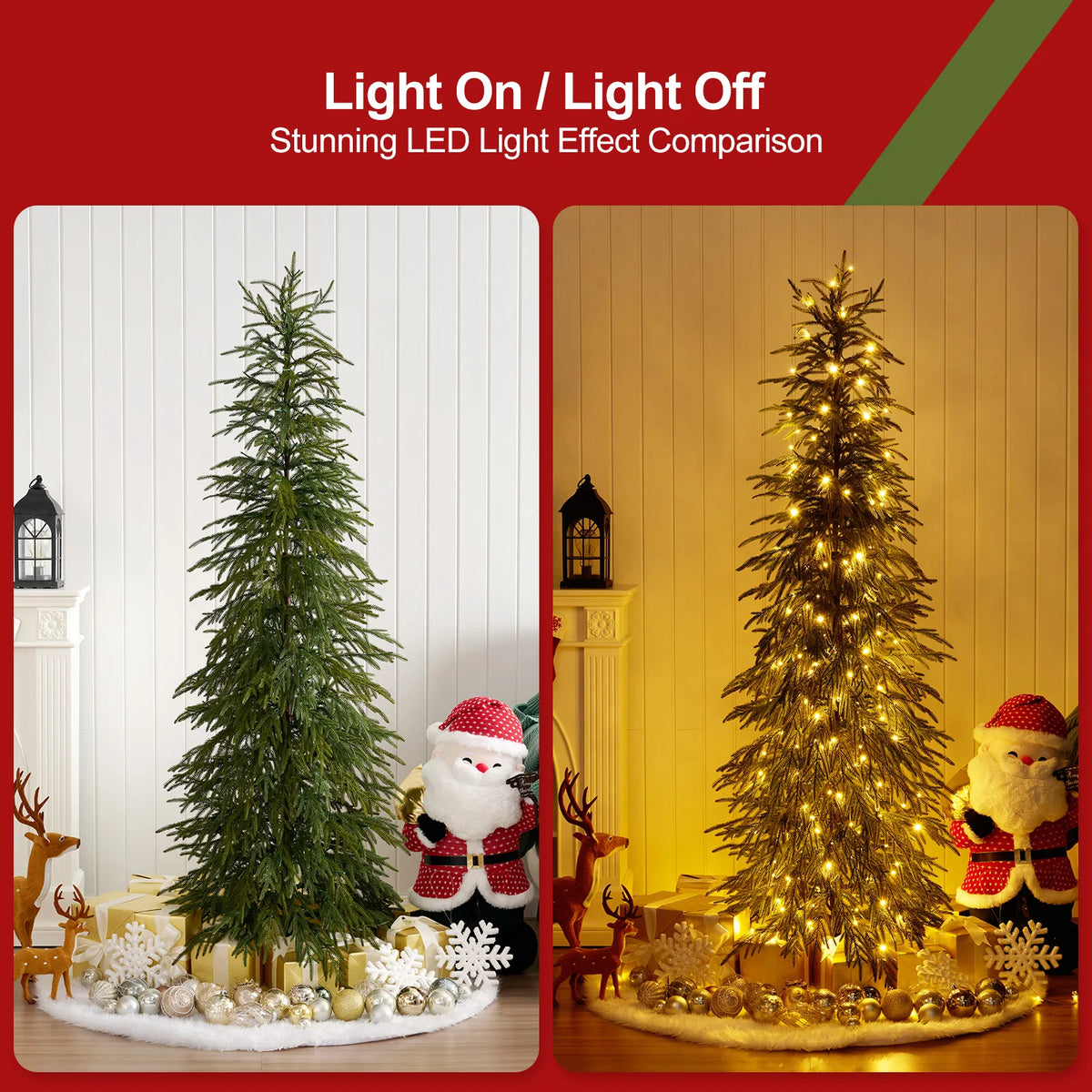 Artificial Pencil Christmas Tree, PE Realistic 6ft/7ft Prelit/.with Metal Stand, Holiday .