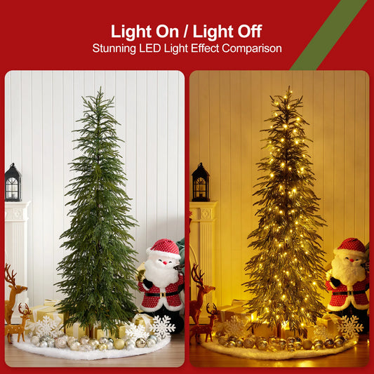 Artificial Pencil Christmas Tree, PE Realistic 6ft/7ft Prelit/.with Metal Stand, Holiday .