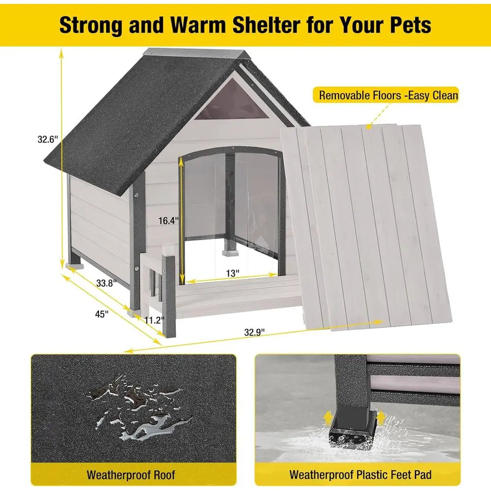 45 Inch Outdoor Weatherproof Dog House Metal Anti‑Chewing Iron Frame Kennel For Small Medium Breed Large .