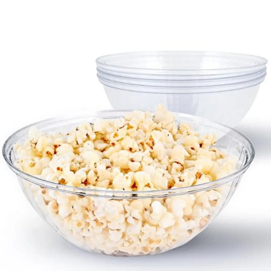 Clear Plastic Serving Bowls 4 Pack Disposable for Chips, Popcorn, Snacks, Mints, Salad Bar.