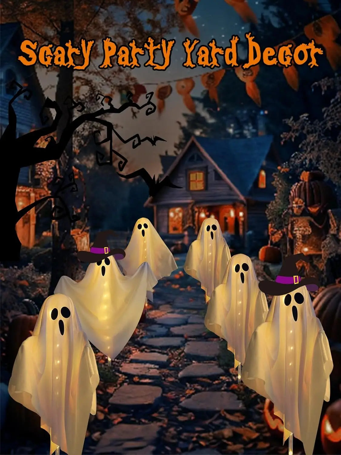 10-Pack Hanging Ghost Halloween Decorations.  Solar Halloweens Lights For Outside Decor,.