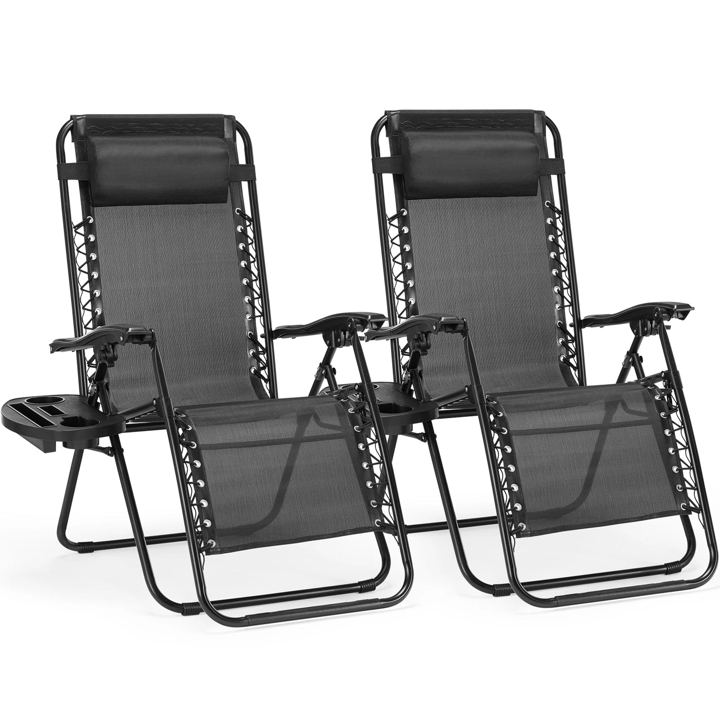 Zero Gravity Portable Recliner  with Cup Holder Trays Adjustable Pillow.