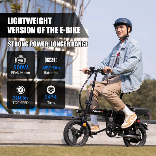 500W adult folding electric bicycle, all-carbon steel frame, full suspension, 25MPH, 30Mlies, 48V15Ah,