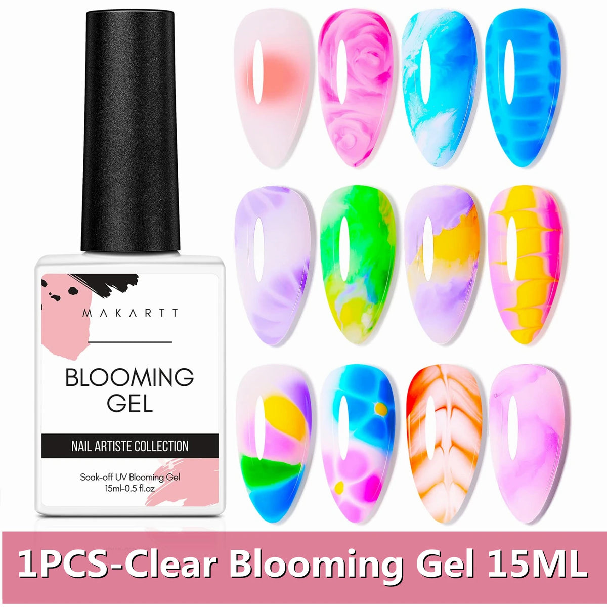 Makartt  Clear Blooming Gel, 15ml Soak Off Nail Lamp Gel Nail Polish Glossy Finish.