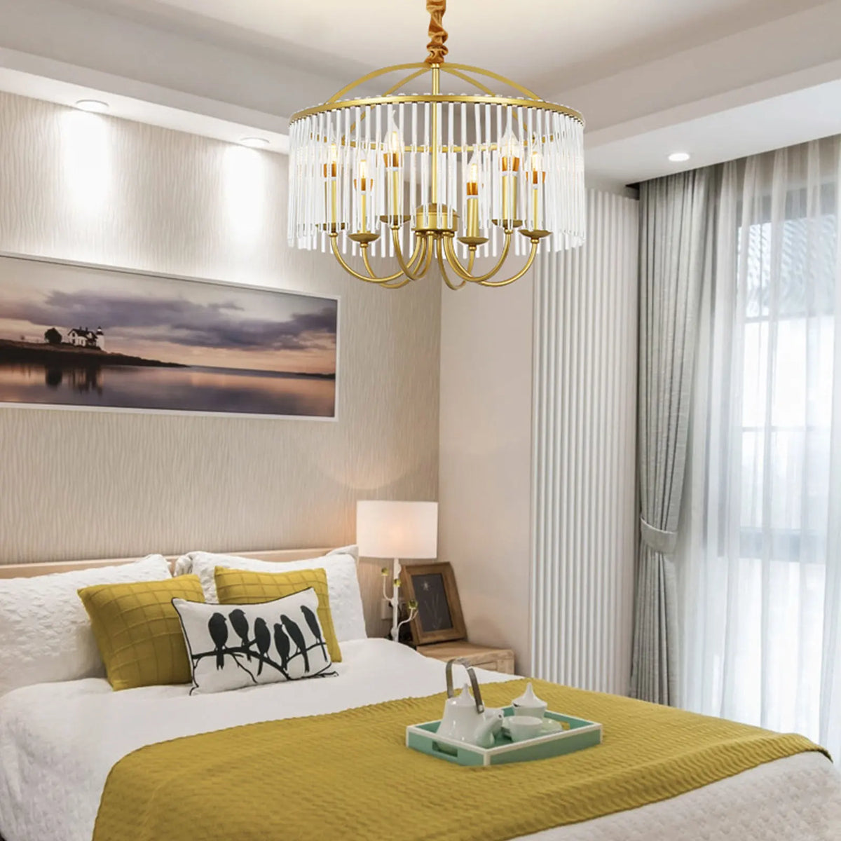 6-Light Crystal Ceiling Mounted Chandelier Ceiling Light Fixture