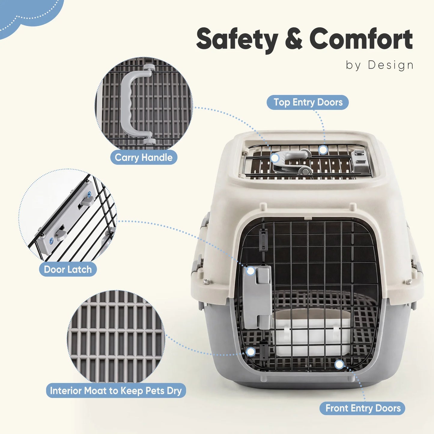 23Inch Pet Carrier for Small Dogs Cats  Front Top Load Wire Door .