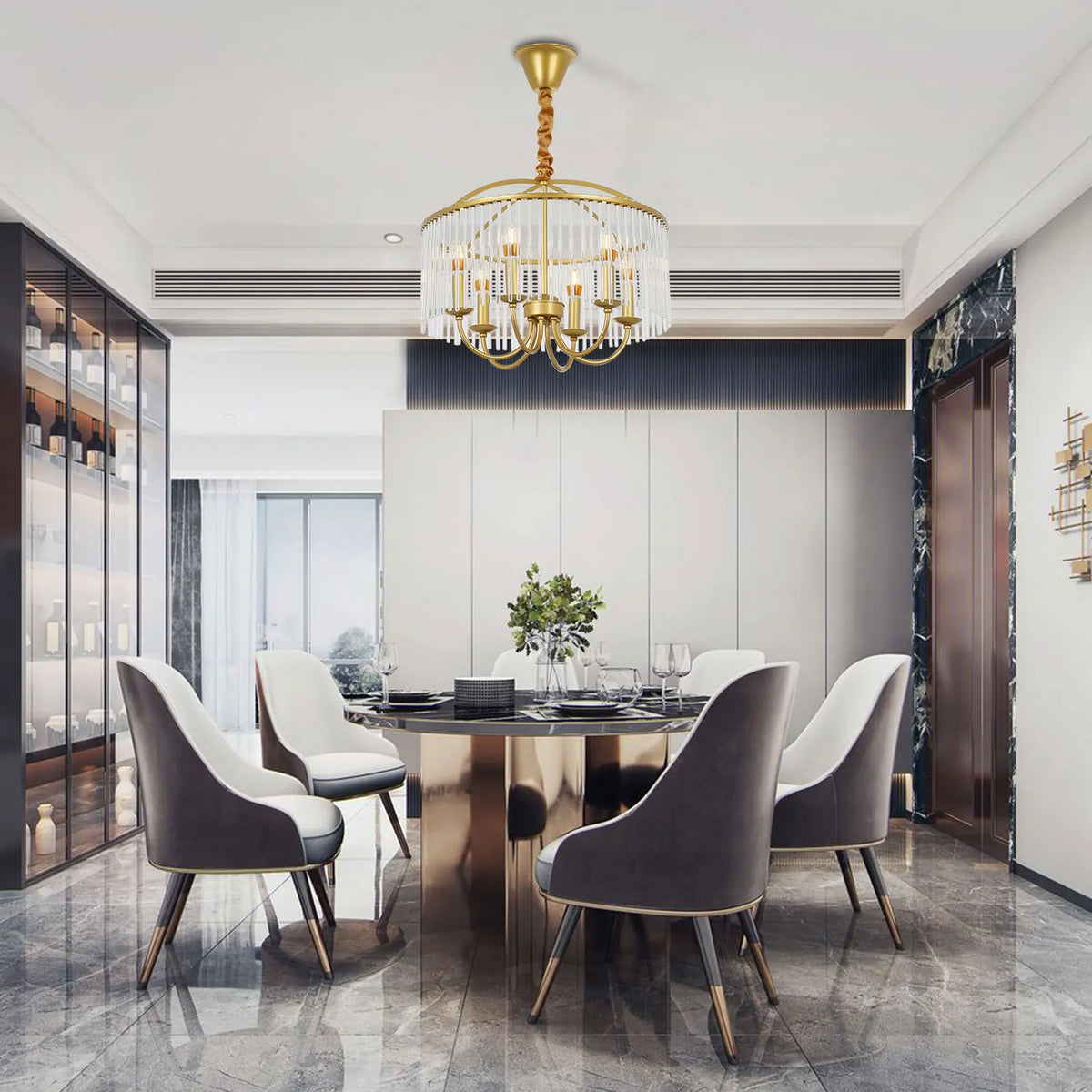 6-Light Crystal Ceiling Mounted Chandelier Ceiling Light Fixture