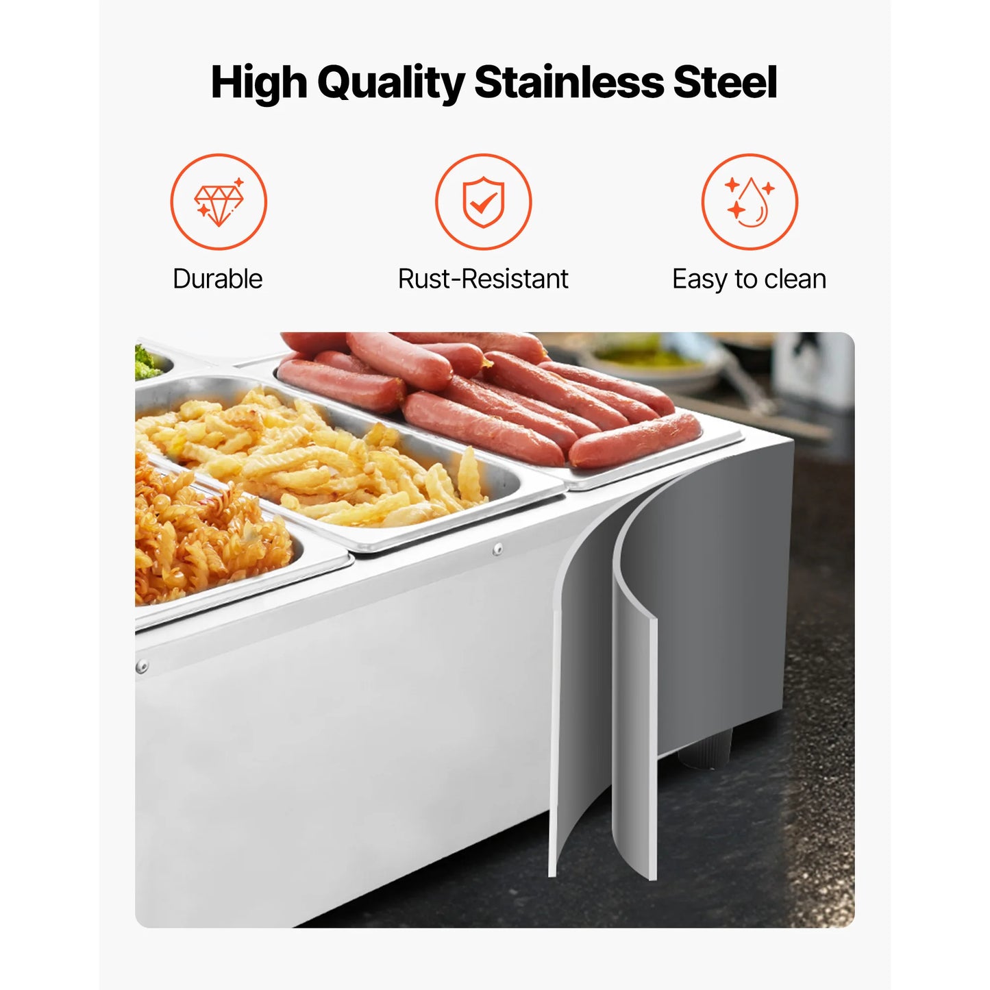 SucceBuy Commercial Food Warmer 1500W Electric Stainless Steel Steam Food Warming with Lid for Catering.
