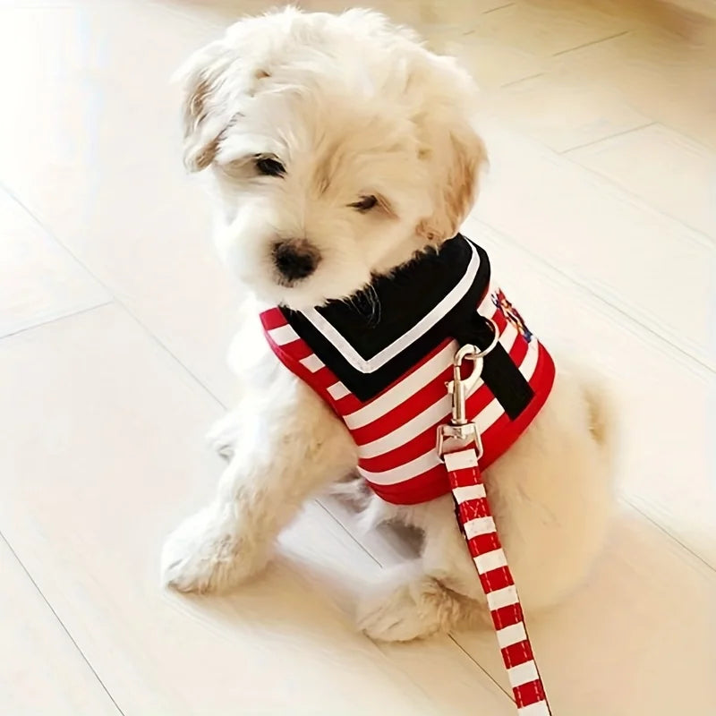 Soft and Breathable Nautical-style Dog Outfit & Leash Set, Suitable for Small and Medium Dogs,  and Cats