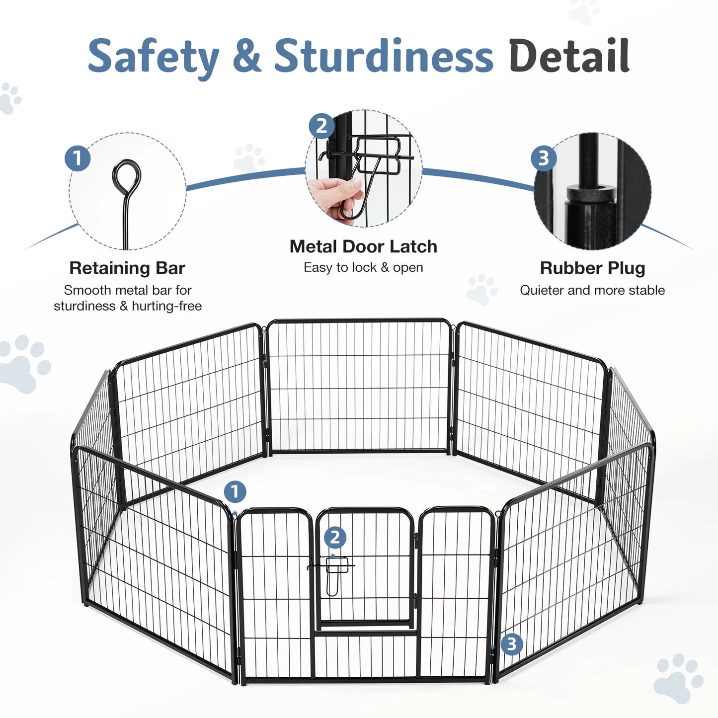 Metal 8 Panels Dog Playpen Pet Fence 24 Inch to 32 Inch Foldable