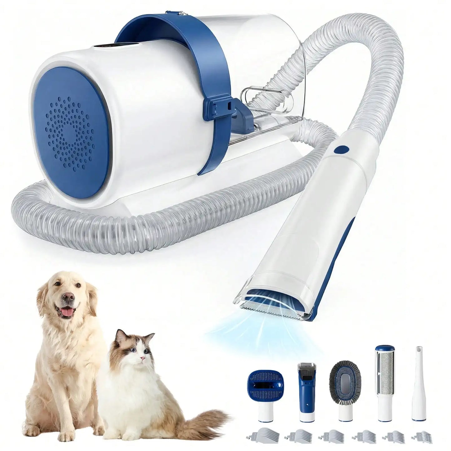 Pet Grooming Vacuum Kit, Low Noise Pet Hair Remover, 5 Professional Tools With Cordless Clippers For Dogs Cats .