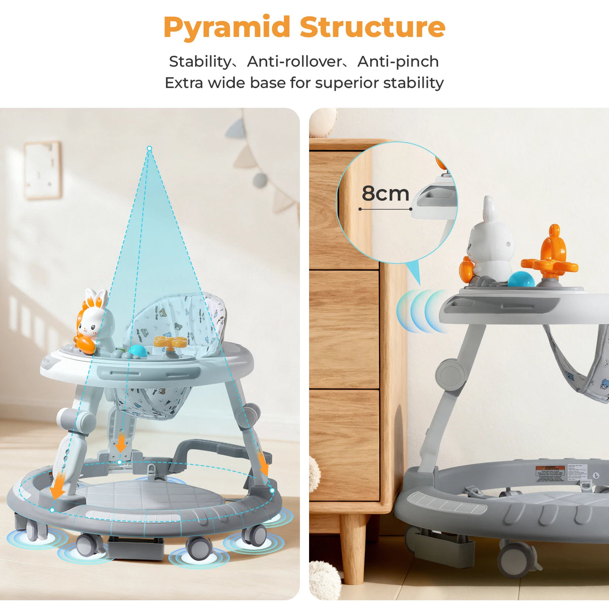 Safety-Enhanced 4-In-1 Grow-With-Me Baby Walker & Play Center - Adjustable 8 Heights, Anti-Tip Base,.