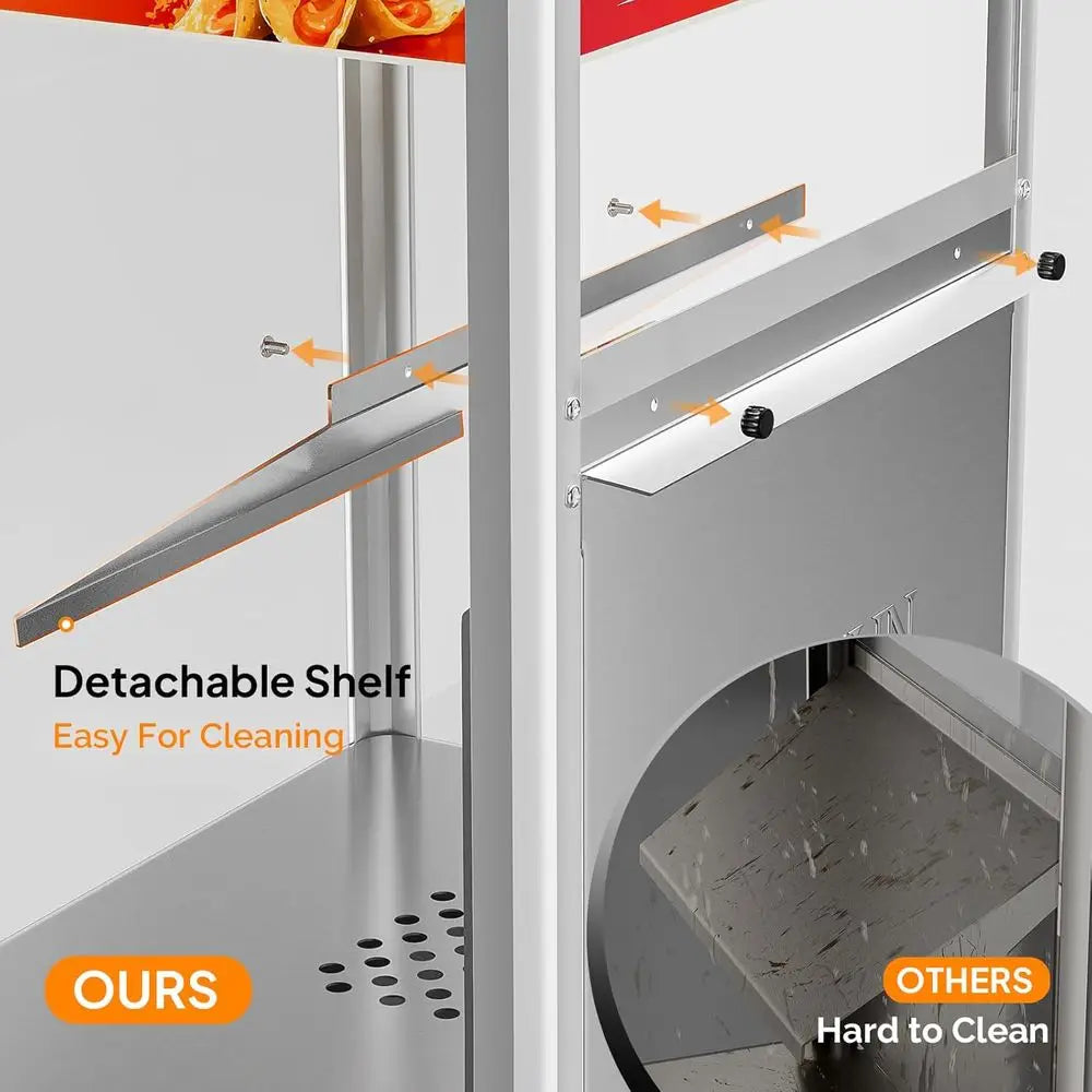 Nacho Chip Warmer, Nacho Machine Countertop Food Warmer Display Case with Warming Light, Glass Door, Scoop & Removable Deflectio