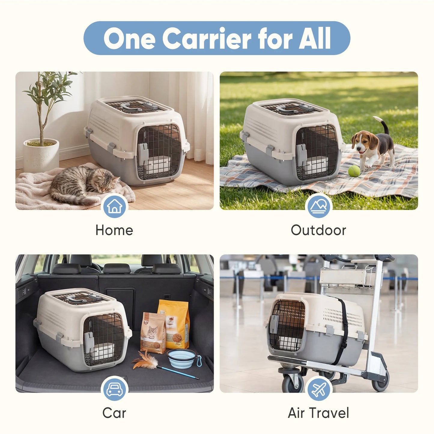 23Inch Pet Carrier for Small Dogs Cats  Front Top Load Wire Door .