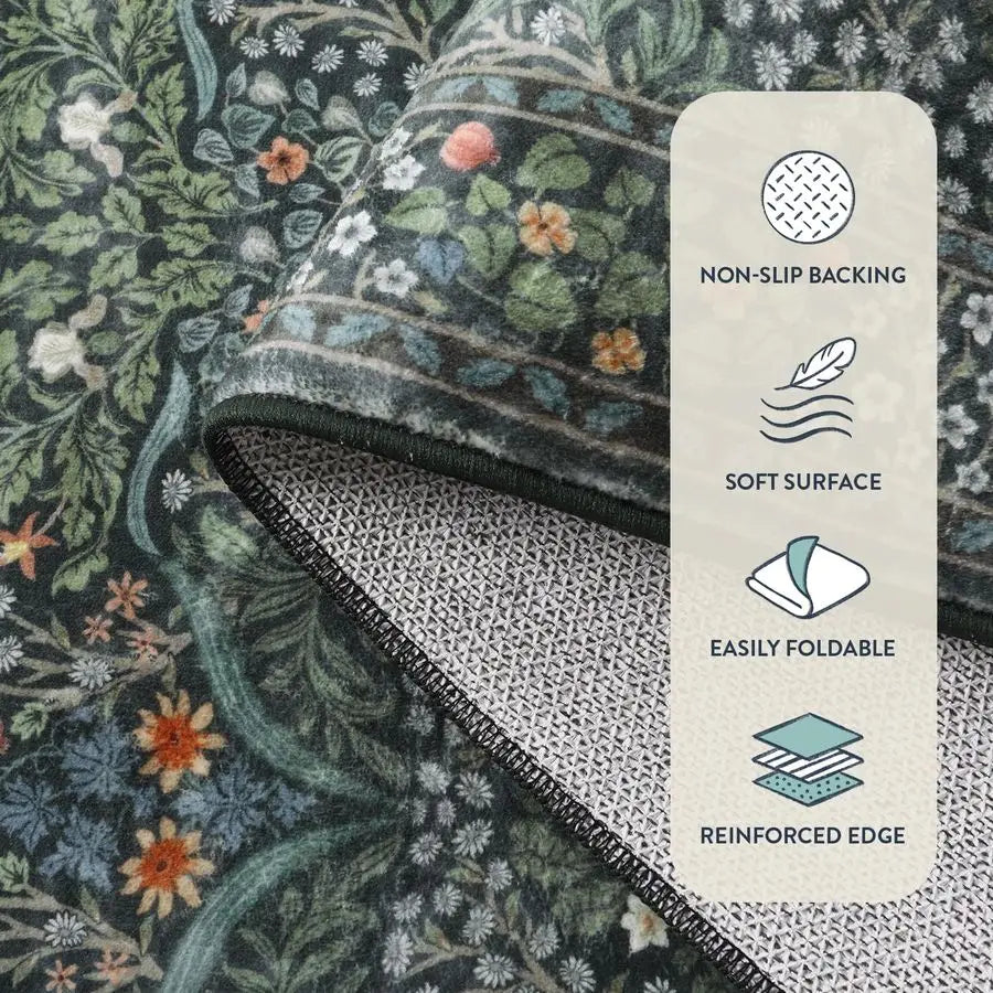 Floral Washable Rugs 5x7, Soft Green Rugs