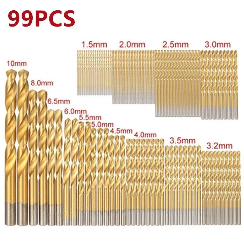 99Pcs HSS High Speed Steel Metric Drill Bit Sets .