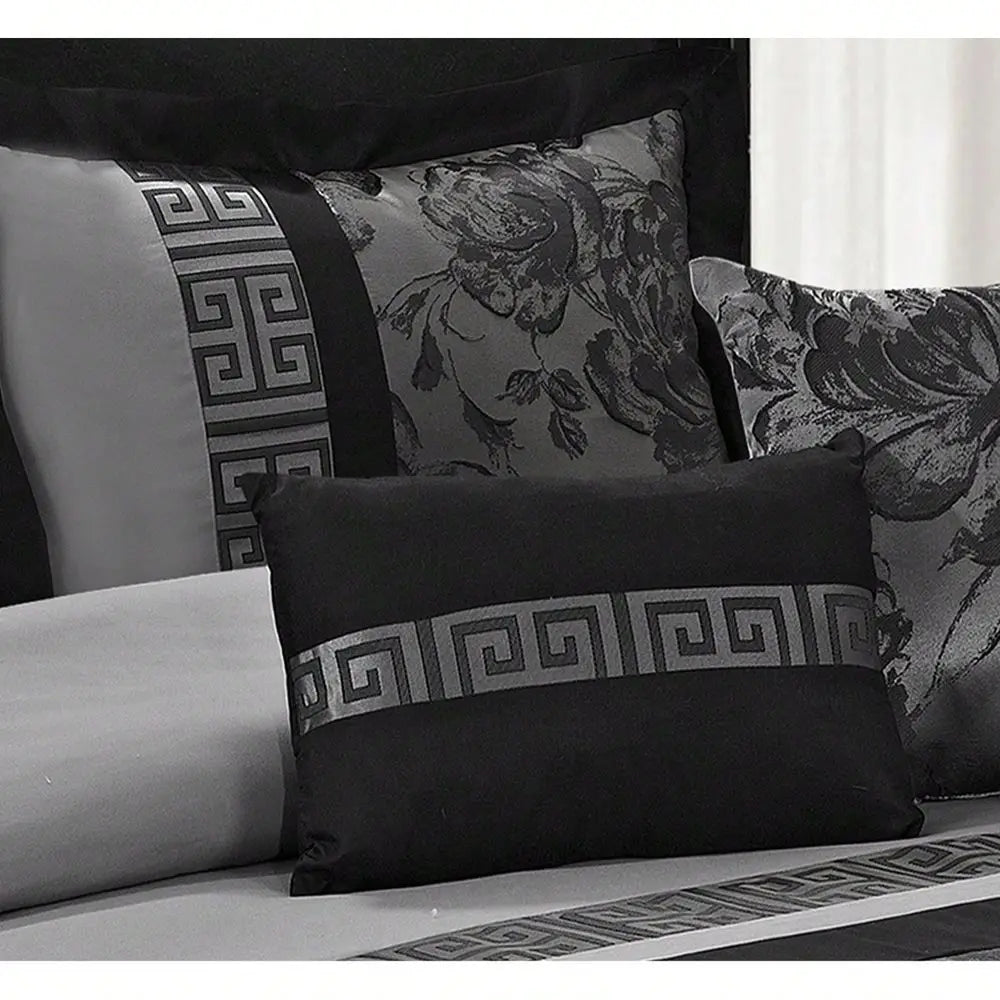 Piece Comforter Set Gray Jacquard Fabric Patchwork Bed In A Bag
