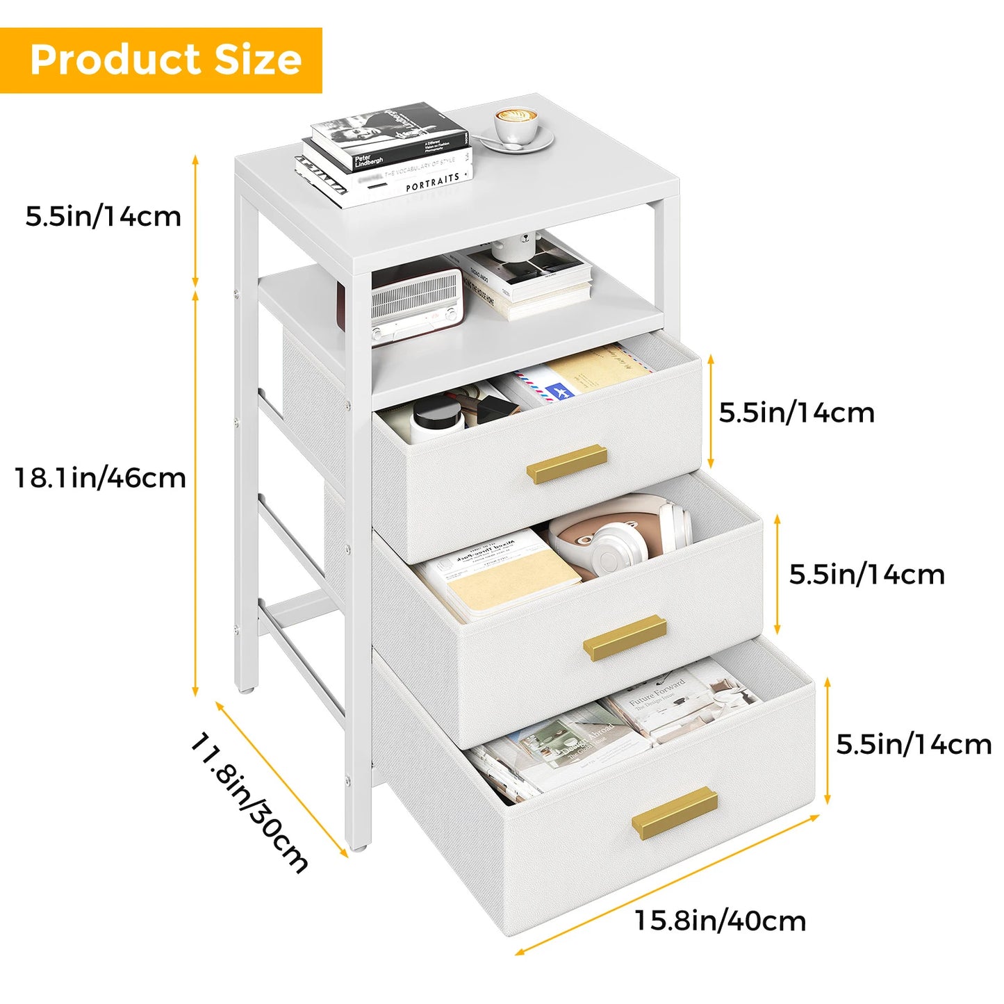 End Table Side Table Night Stand End Table 3 Fabric Drawers Modern  Double Layer Display Rack