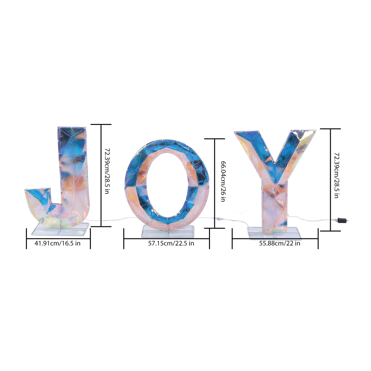 3 Pieces Outdoor Xmas Decor Letters JOY LED Lighted Prism . Metal PVC Lighted.