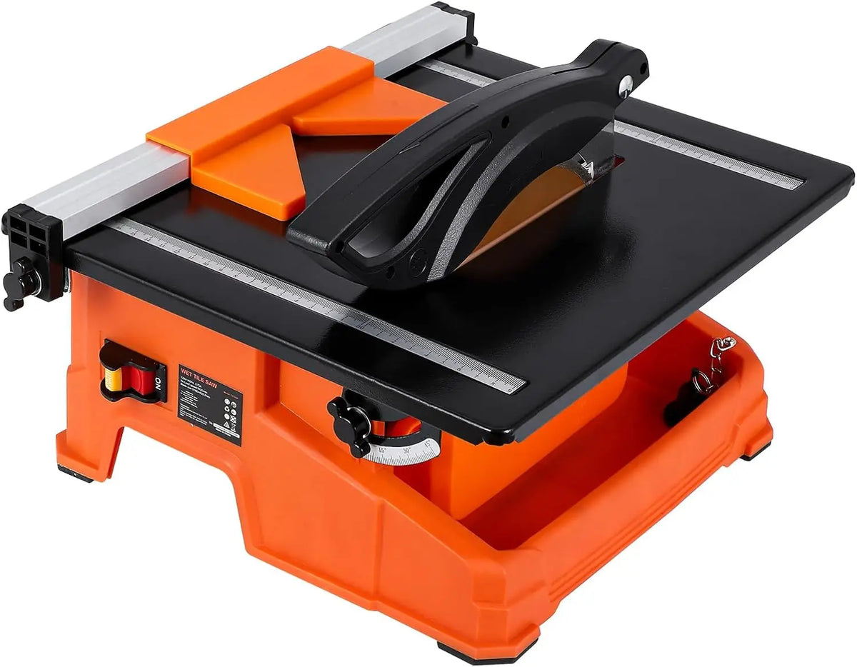 Wet Tile Saw 6500 RPM Copper Motor Tile Cutter 0-45° Bevel Cutting Built-In Water Tray with Rip Fence & Miter Gauge for Ceramic Stone Tile