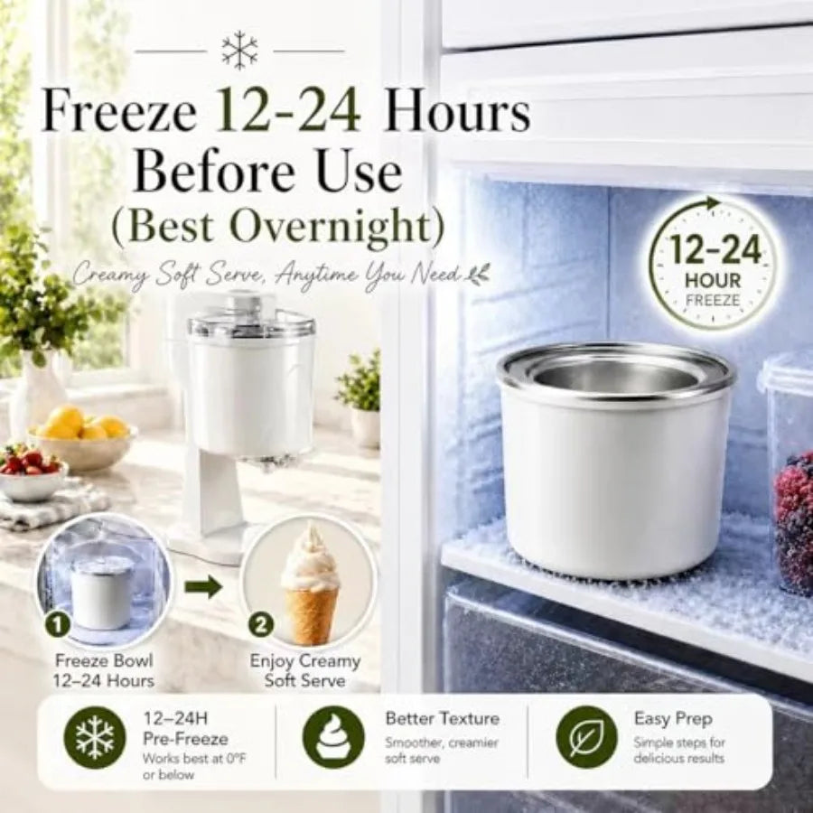 Soft Serve Ice Cream Machine with Freezer Bowl, 1.0 Qt Homemade Swirl Ice Cream Maker,. Frozen Yogurt