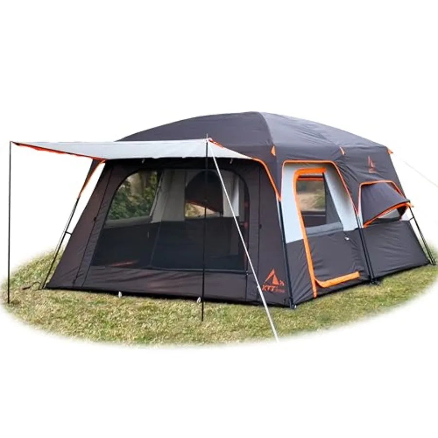 Extra Large Tent 12 PersonFamily Cabin Tents 2 Bay-Windows 2 Rooms and 3 Doors 3 Windows with Mesh Waterproof Straight Wall .