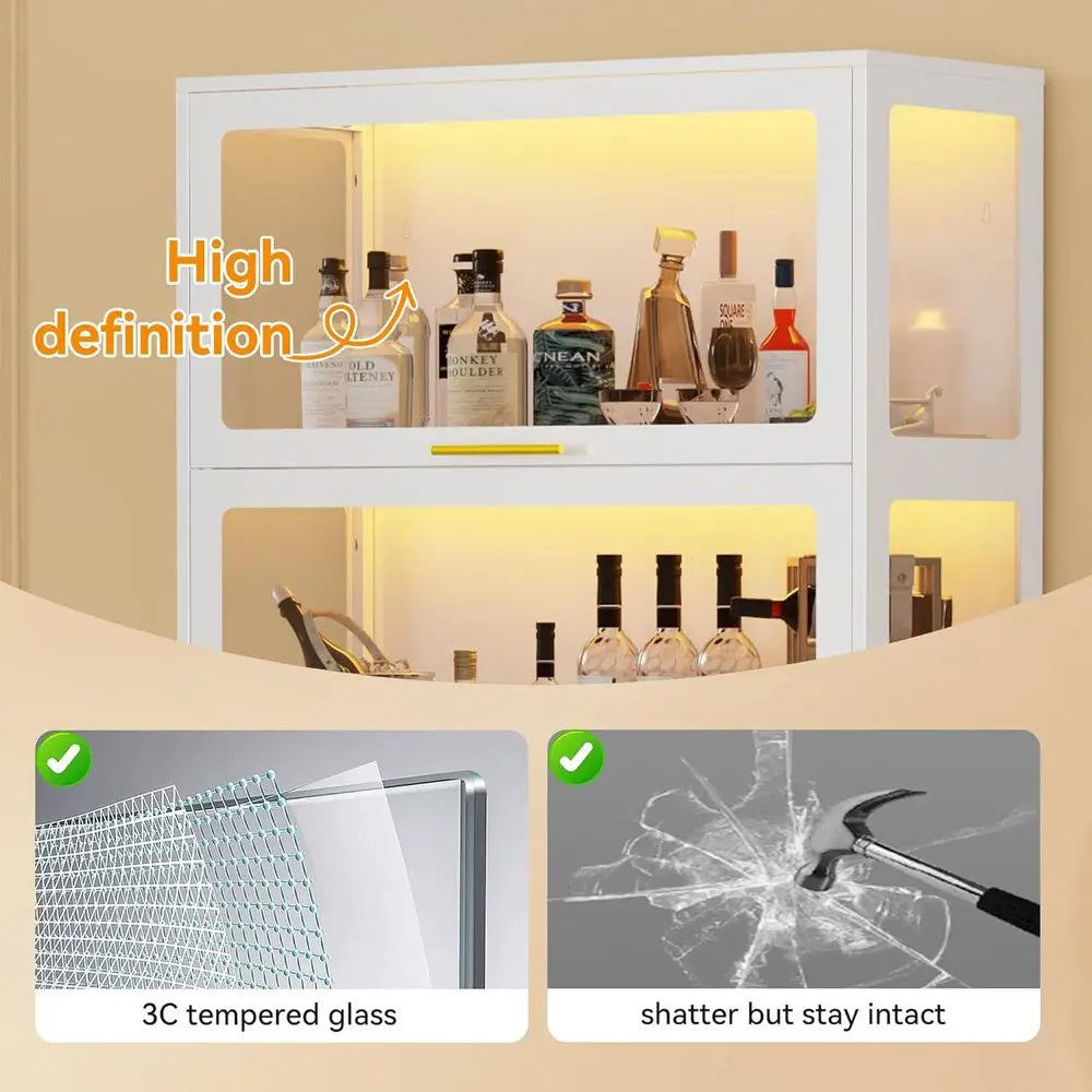 65 Tall Glass Display Cabinet with RGB LED Lights, 4-Tier Showcase for Figurines, Collectibles, Books (White)