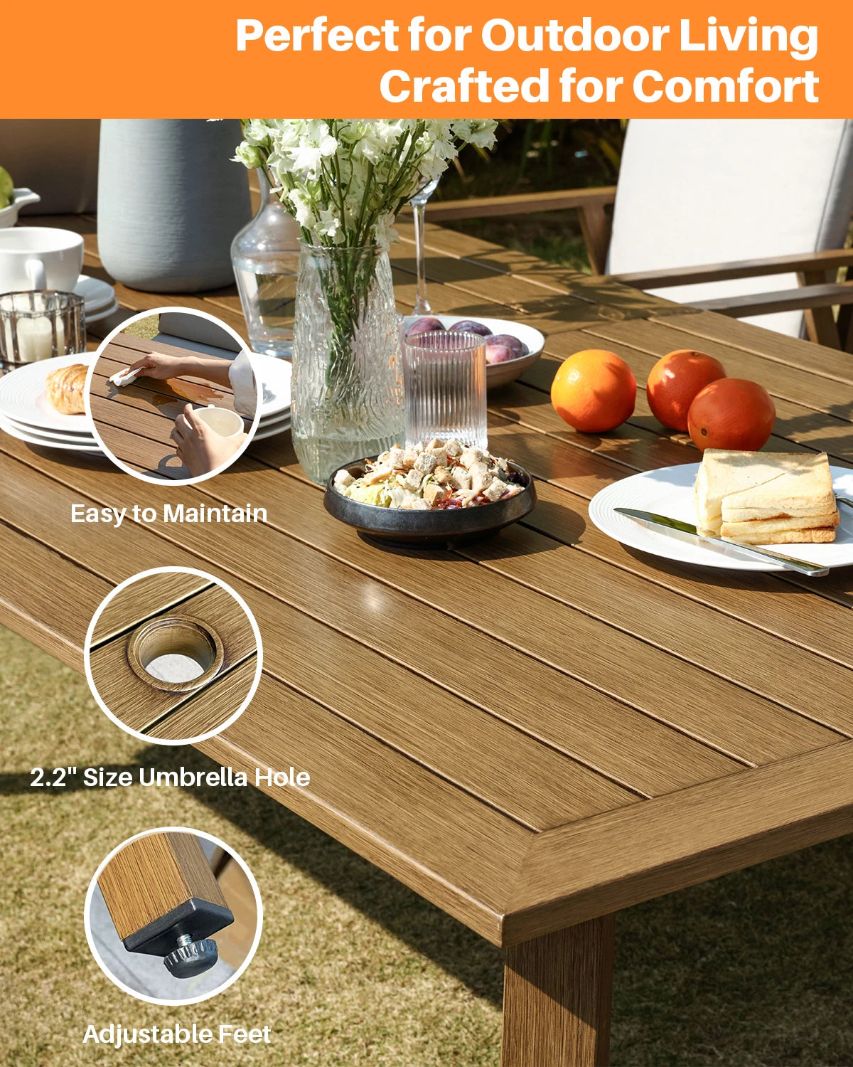SeeHill 9 Pieces Patio Dining Set for 8, Outdoor Aluminum Dining Patio Table . with Umbrella Hole .