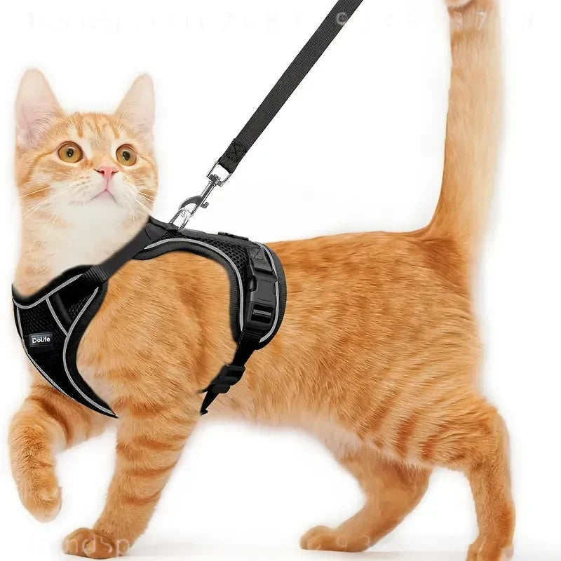 Cat Harness And Leash Set Anti‑Escape Soft Adjustable Breathable Vest‑Style Harness Easy Wear Comfort Safety Kit For Kitten .