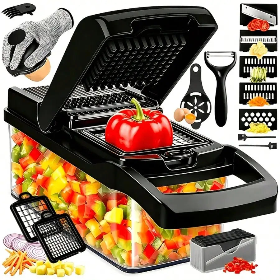 [Black Vegetable Slicer] 16-In-1 Multi-Functional Vegetable Chopper, Professional Onion Dicer, .
