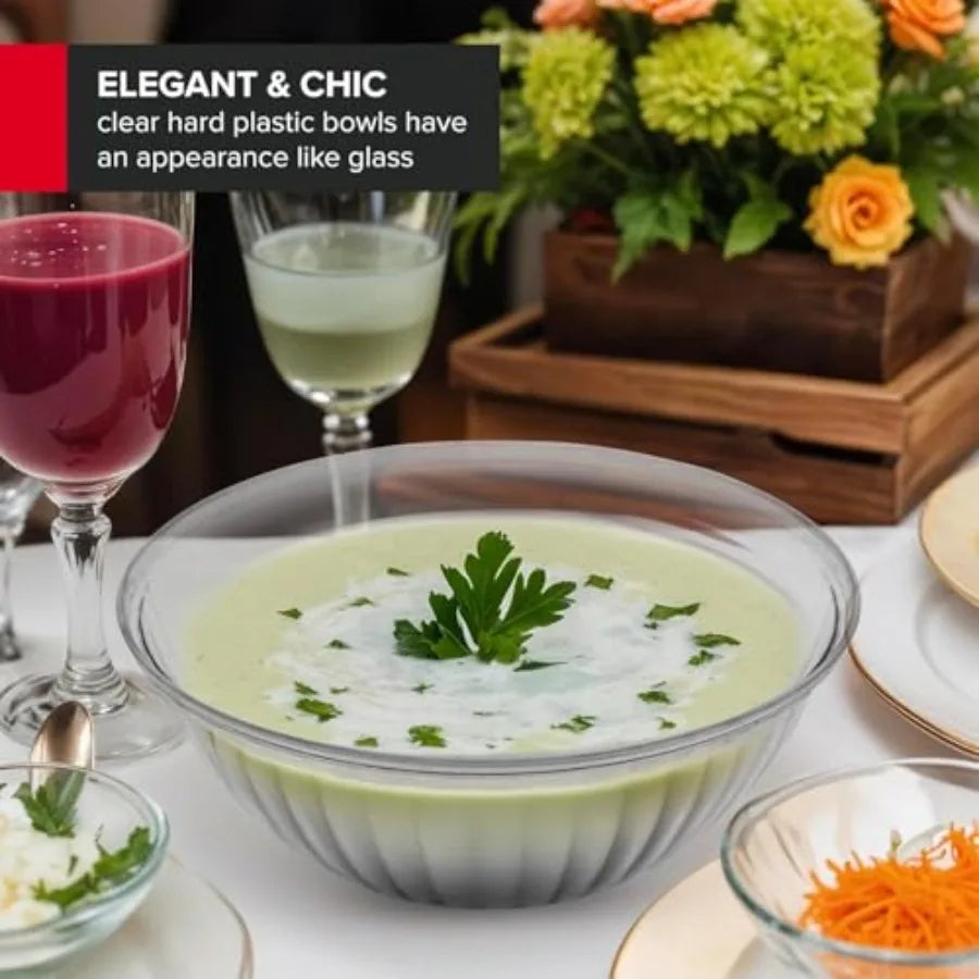 Clear Plastic Serving Bowls 4 Pack Disposable for Chips, Popcorn, Snacks, Mints, Salad Bar.