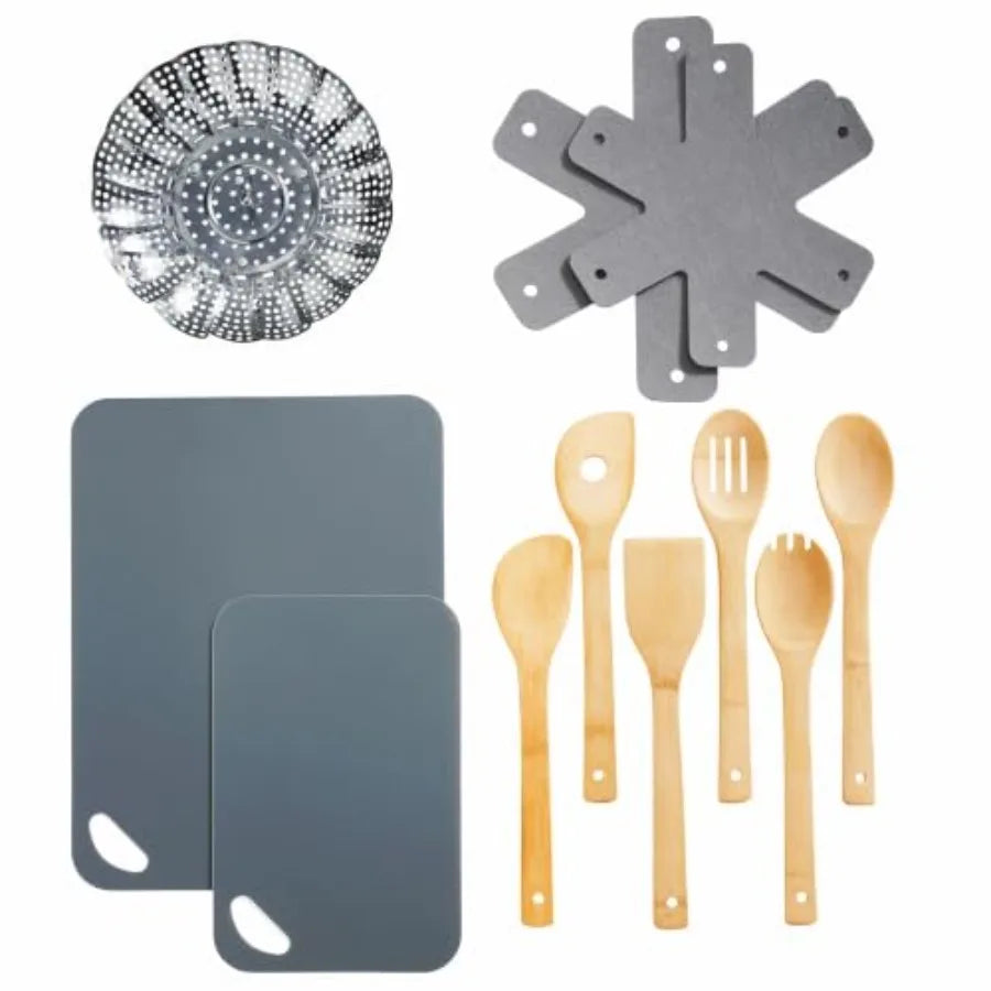20-Piece Ceramic Metallic Cookware Set ., Nonstick Coating, Silver-Grey Finish, Scratch-Resistant .