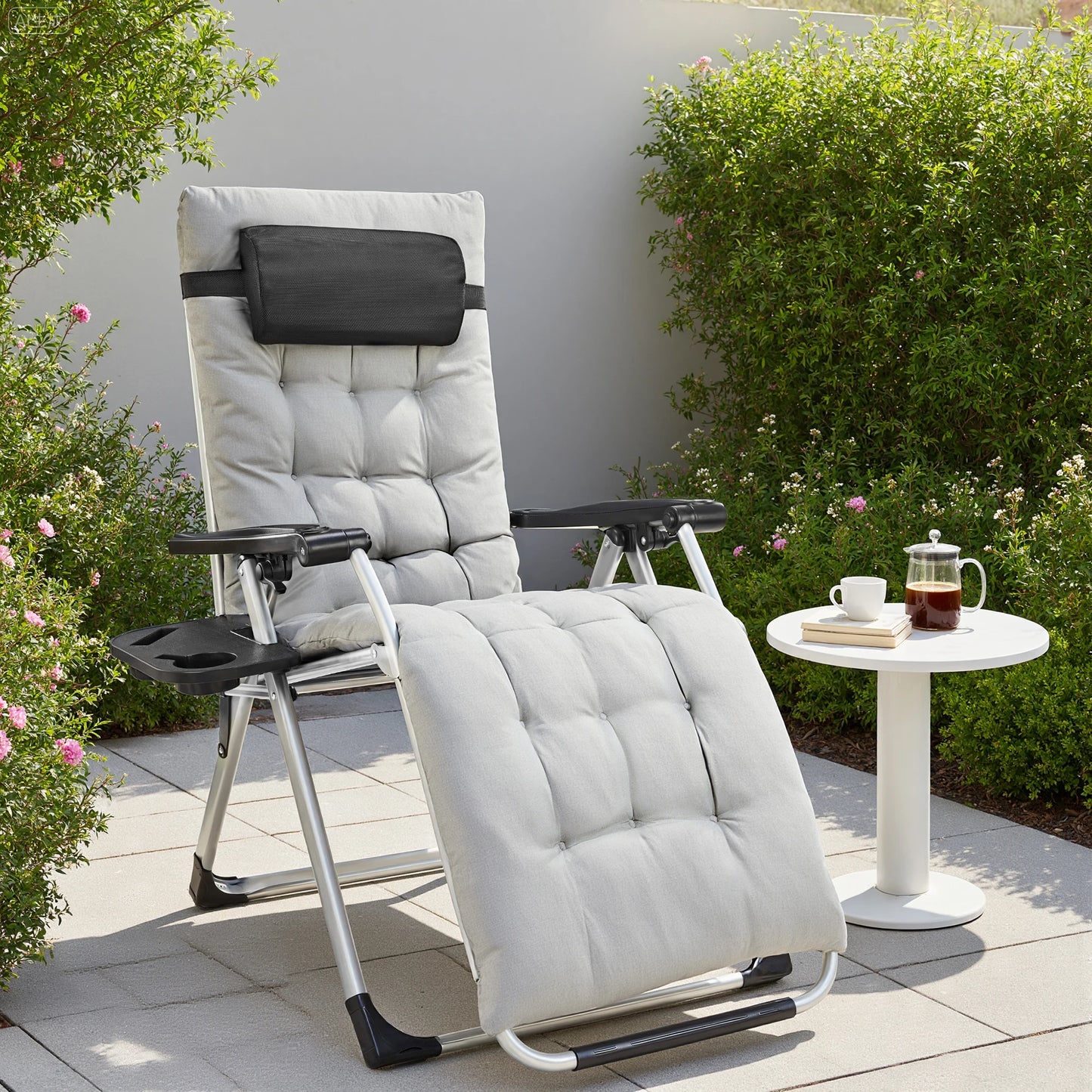 Zero Gravity Portable Recliner  with Cup Holder Trays Adjustable Pillow.
