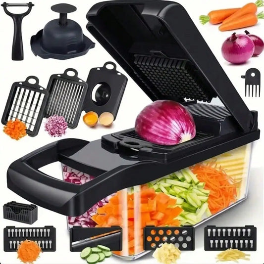 [Black Vegetable Slicer] 16-In-1 Multi-Functional Vegetable Chopper, Professional Onion Dicer, .