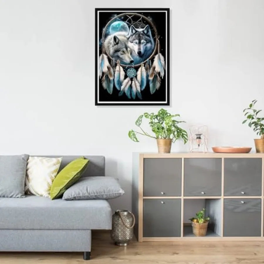 Wolf Diamond Painting Kit for Adults Beginners, Dreamcatcher 5D Full Drill Diamond Art Kit,