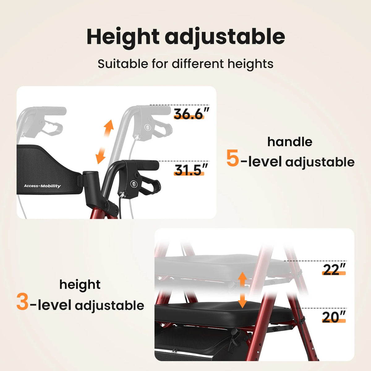 Rollator Walkers For Seniors, Foldable Walker With Seat,. Durable Aluminum, 8" Big Wheels For All