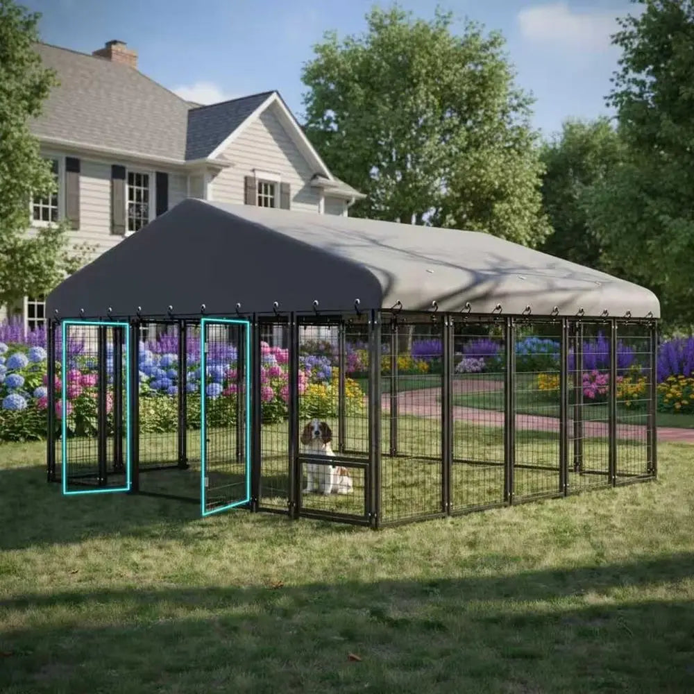 10' x 10' Durable Outdoor Dog Kennel with Double Door, Heavy-Duty Cage
