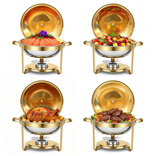 2/4/6 Pack Chafing Dish Buffet Set 5QT Round Gold-Plated Stainless Steel 316 with Glass Lids – .
