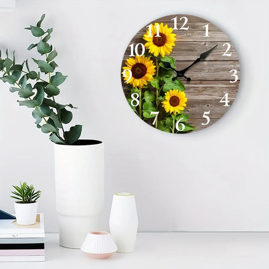 Rustic Sunflower-Themed Silent Wall Clock - . AA Battery Required (Not Included).