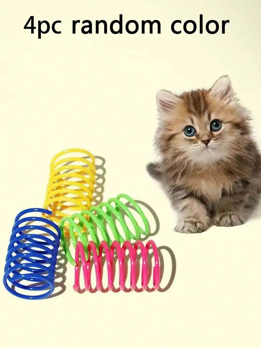 Pet Cat Spring Toy Plastic Colorful Bouncing  8 Pcs Random Colors