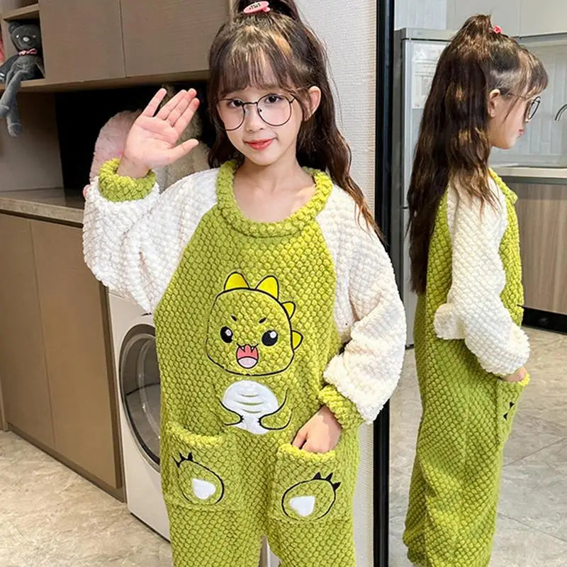 Children Onesie Pajamas Warm Sleepwear With Dinosaur Pattern