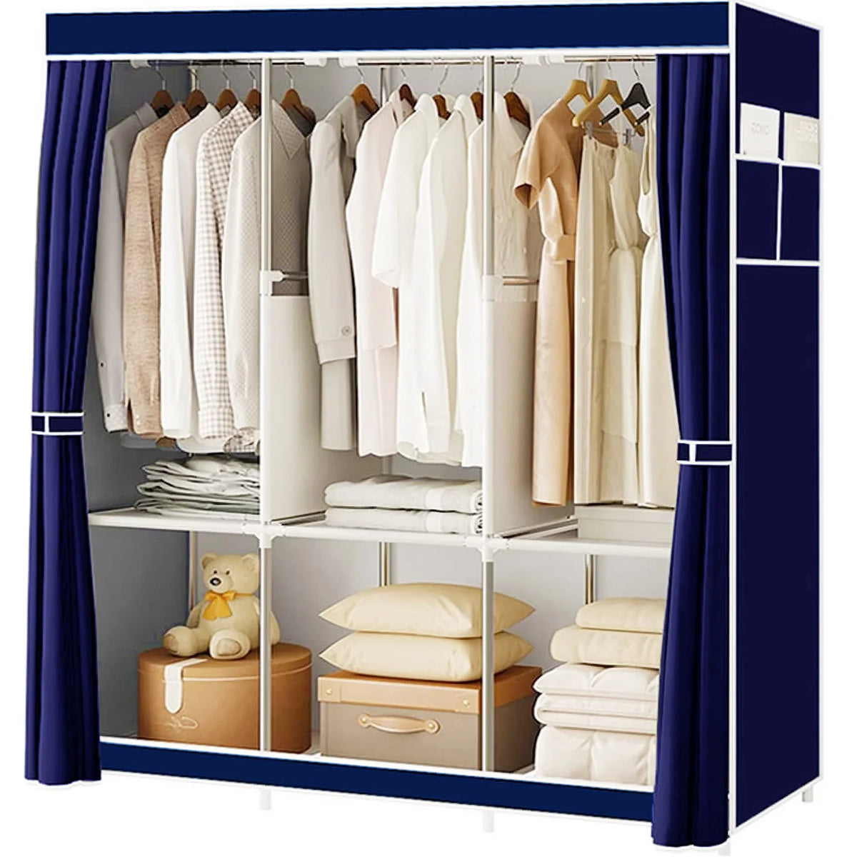 Closet Wardrobe Organizer Storage Rack Portable Clothes Shoe Clothing Shelf Dustproof Non-woven Fabric.