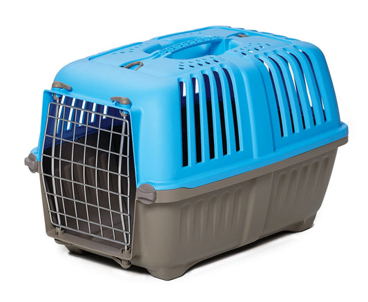 19 inch Spree travel pet carrier for dog or cat with steel door in blue