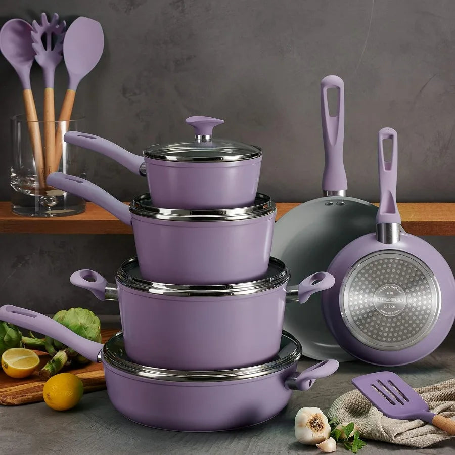 Solara 14-Piece Ceramic Non Stick Cookware Set with Lids,  with Nonstick Coating,