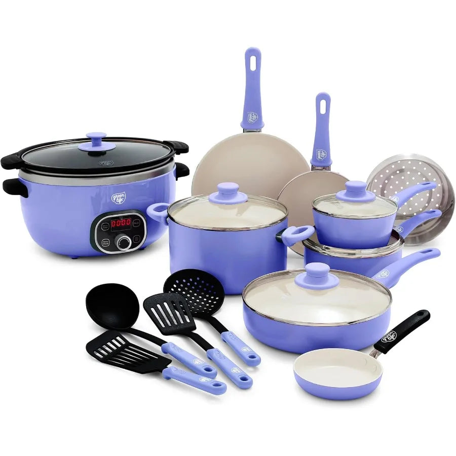 Soft Grip 16 Piece Healthy Ceramic Nonstick Cookware Set Pots and Pans Set. Dishwasher Safe