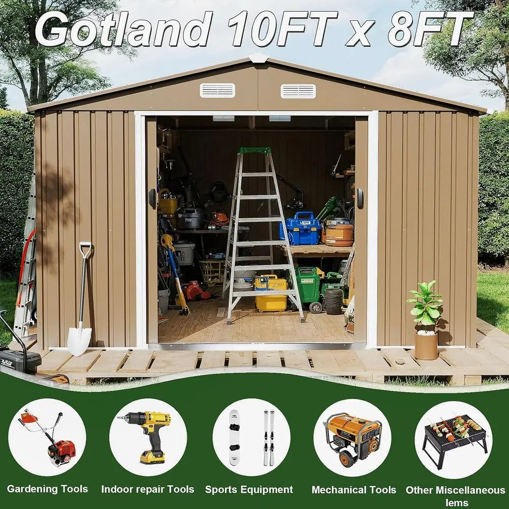 10T x 8T Outdoor Storage Shed with Large Window and Sloped Step,