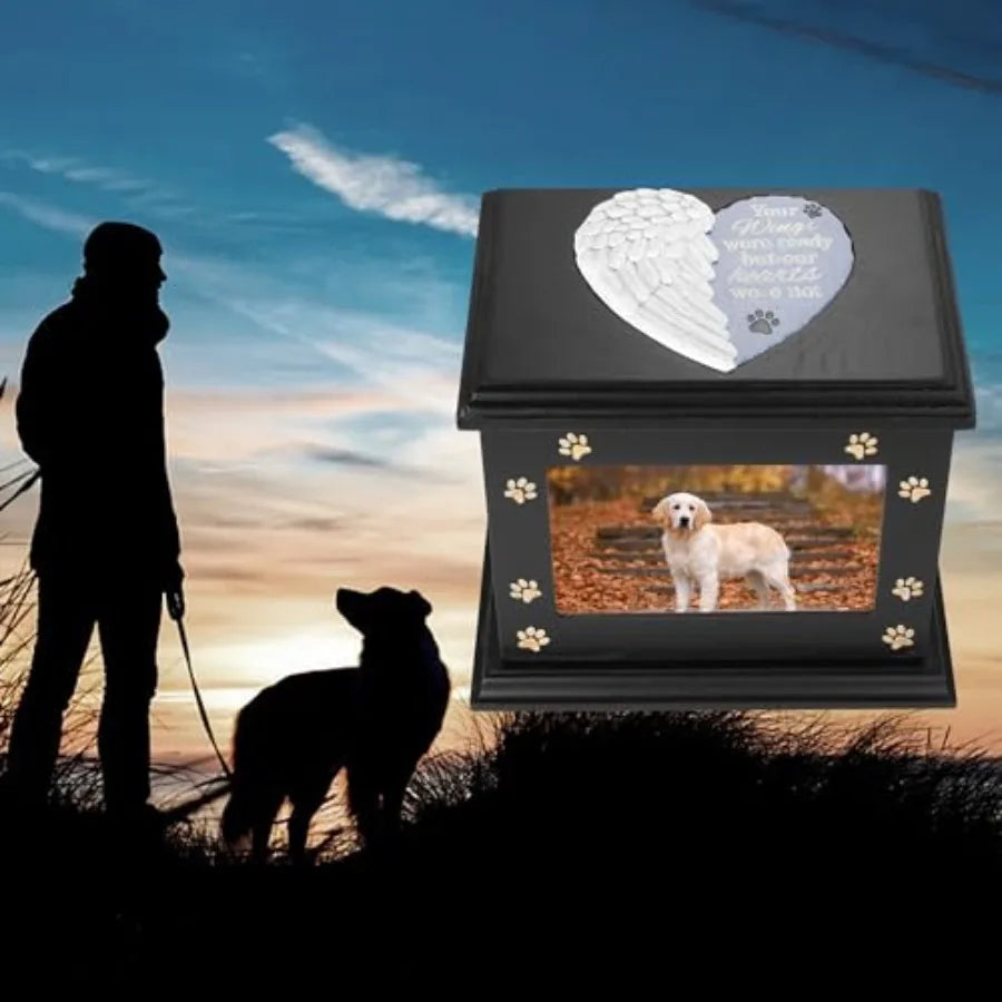Pet Memorial Urns for Dogs or Cats Ashes, Large Wooden Funeral Pets Memorial Urns with Photo Frame, .