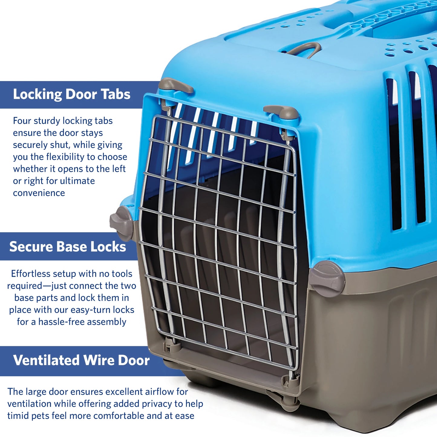19 inch Spree travel pet carrier for dog or cat with steel door in blue