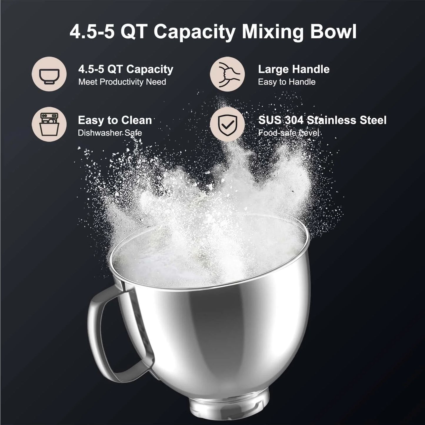 Mixing Bowl for Kitchenaid Stand Mixer Fits 4.5 5Q Tilt Head.5 Quart .