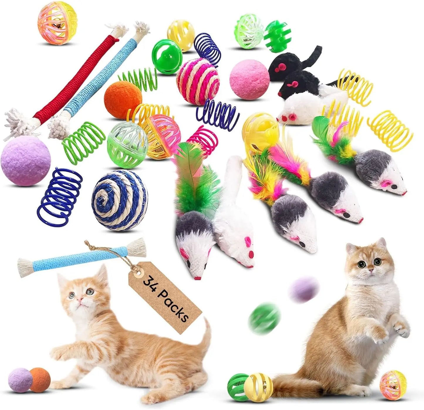 34 Pcs Interactive Cat Toys Set for Indoor Kittens